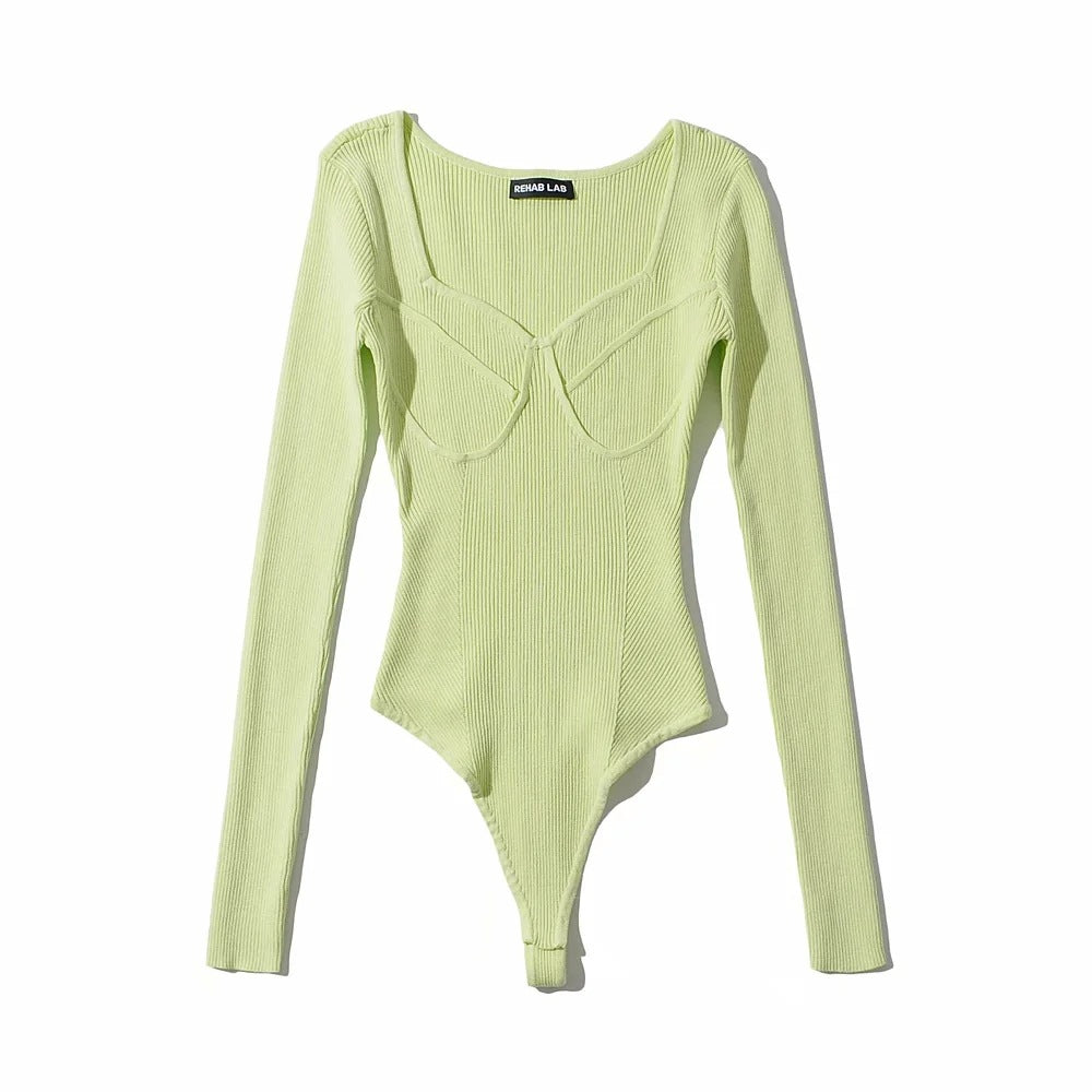Korean Slim-fit U-neck Geometric Three-dimensional Textured Long Sleeve Knitted One-piece with Concealed Button