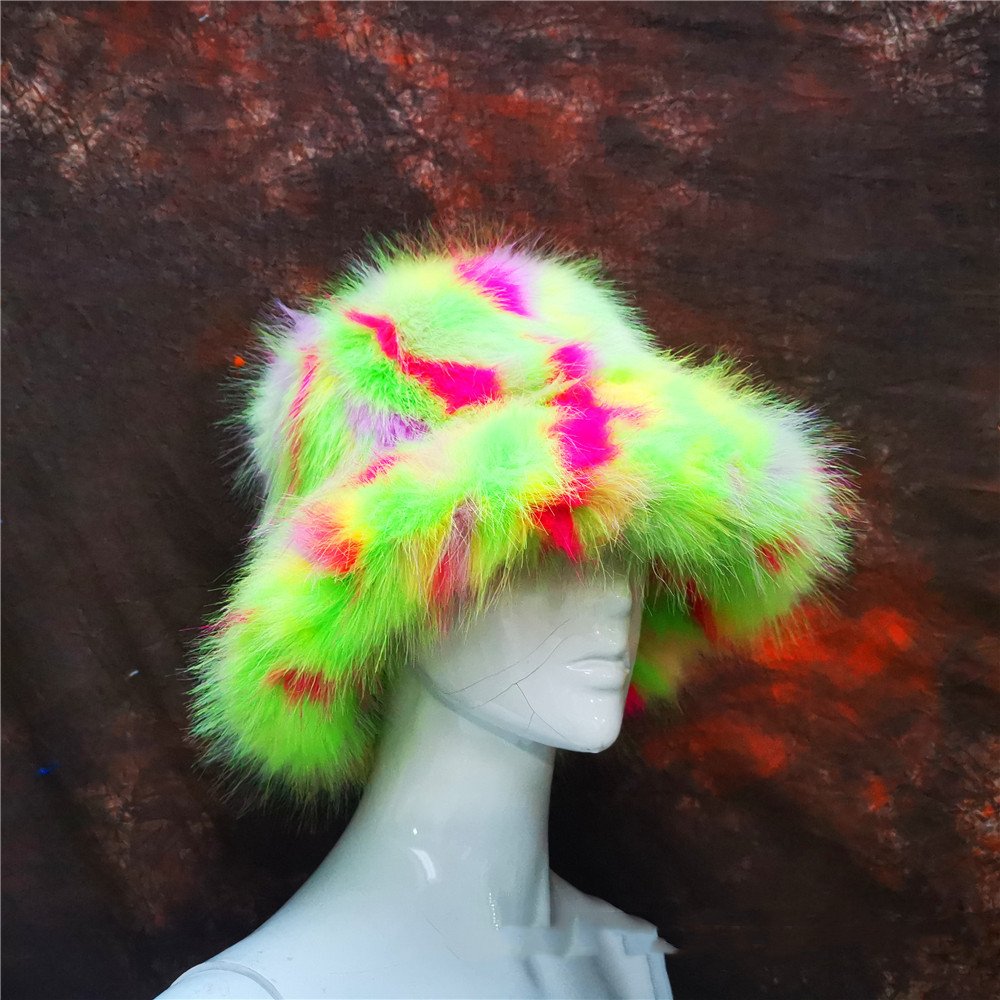 Colorful Fox Hair Basin Hat for Women