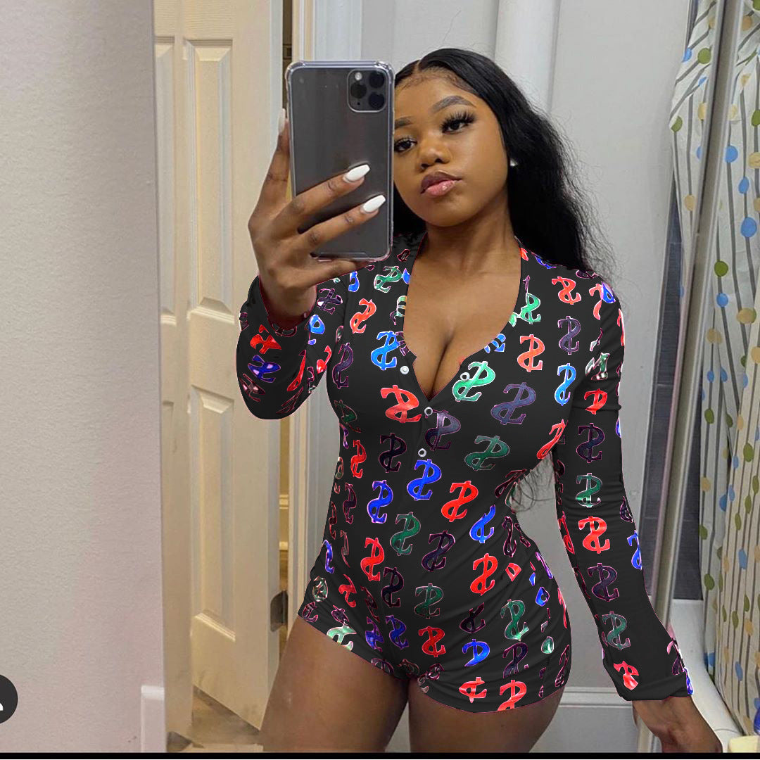 Fashion Sexy Printed Letter Home Wear Tights Jumpsuit