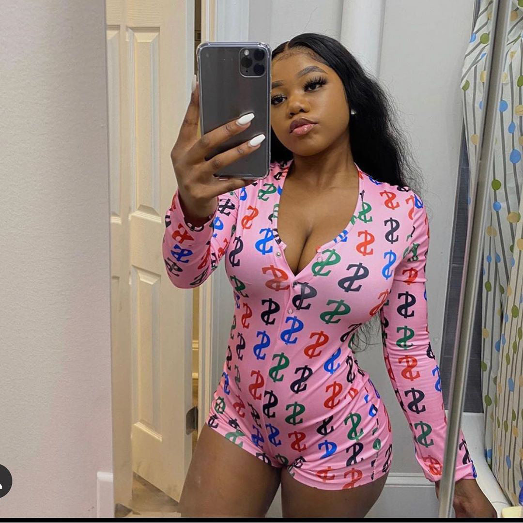 Fashion Sexy Printed Letter Home Wear Tights Jumpsuit