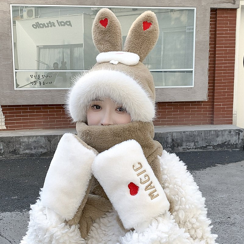 Cozy Rabbit Ears 3-Piece Hat Set for Women
