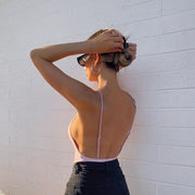 Sexy Girl Pink Halter Shiny Suspender Jumpsuit Bottoming Top One-Piece Vest