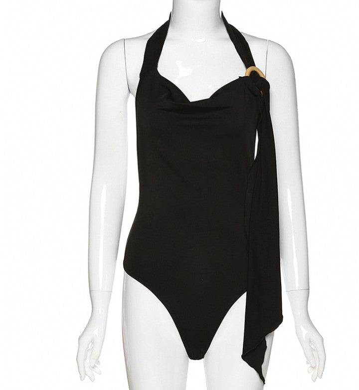 Sexy Girl Pink Halter Shiny Suspender Jumpsuit Bottoming Top One-Piece Vest