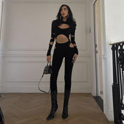 Ripped Long Sleeve Jumpsuit for Women - Casual Streetwear
