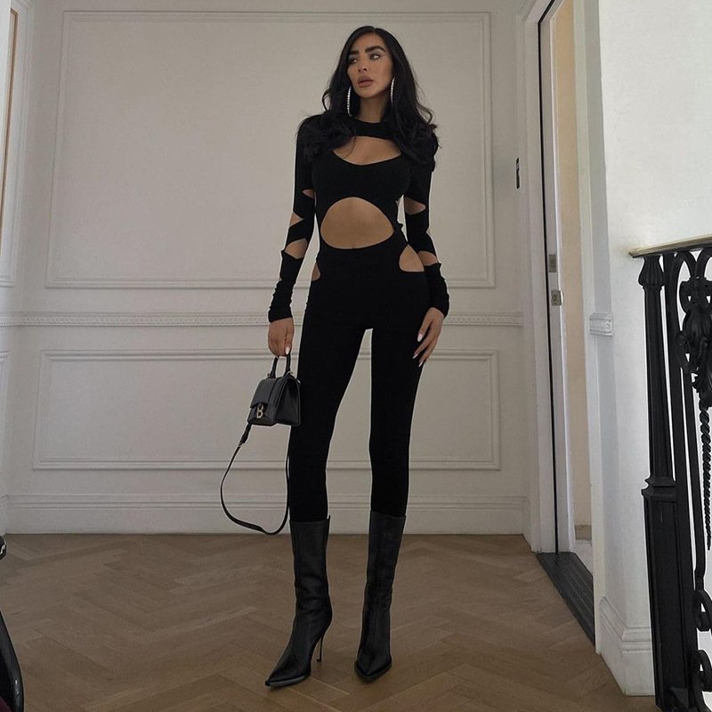 Ripped Long Sleeve Jumpsuit for Women - Casual Streetwear