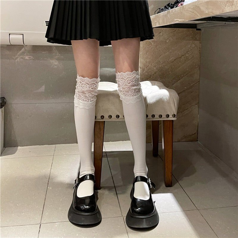 Breathable Japanese Lace Calf Socks for Women