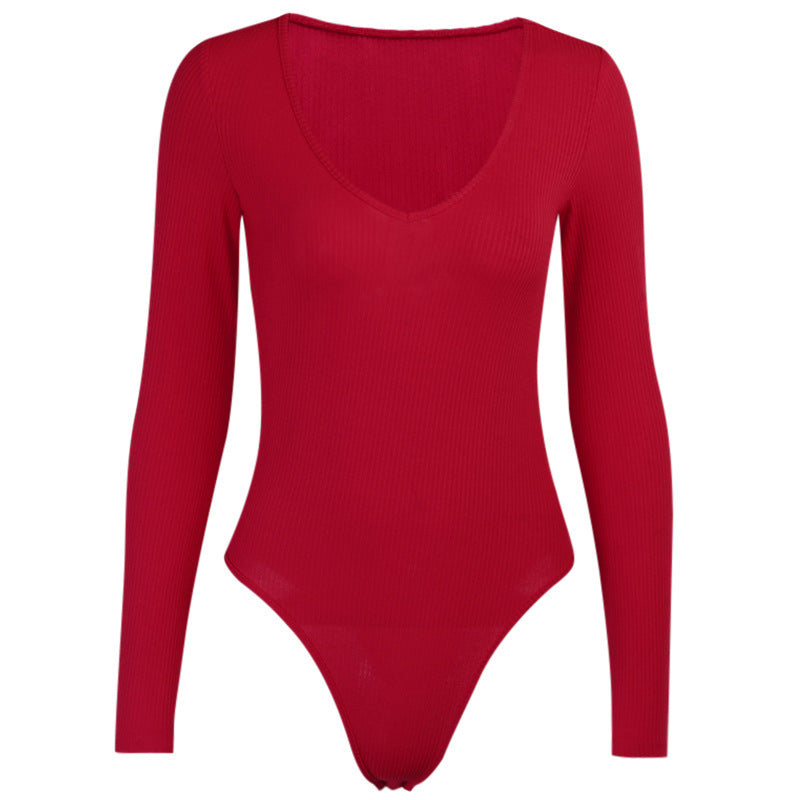 Autumn And Winter Sexy Slim Bottoming Long-sleeved T-shirt Solid Color One-piece Bottoming Shirt
