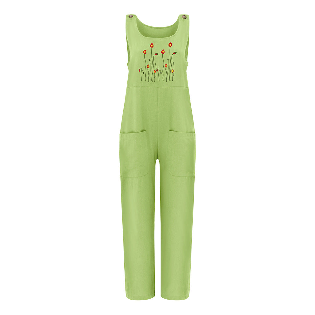 Workwear Overalls Loose Embroidered Casual Pants Women's Overalls With Suspenders