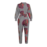 Women's V-neck Autumn Long-sleeved Jumpsuit African Style Cropped Trousers