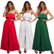Sexy Tube Top High Waist Wide Leg Casual Trousers Suit Belted Pants Jumpsuit