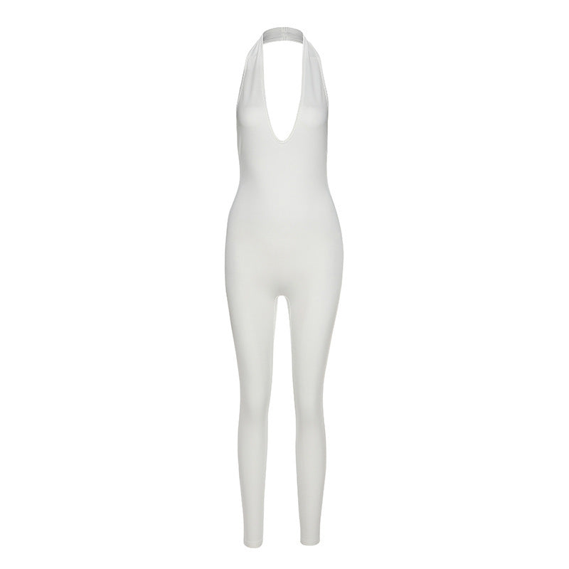 New Women's Sexy Halter Hanging Neck V-Neck Hip-Lifting Sports Jumpsuit