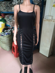 Chic Knitted Sling Midi Dress with Stylish Hip Detail