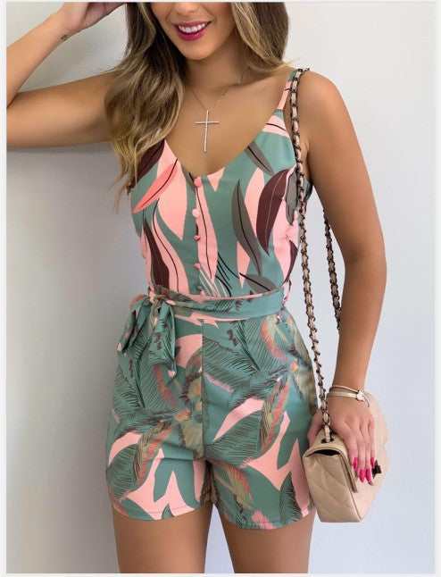 Chic Striped V-Neck Tie Jumpsuit