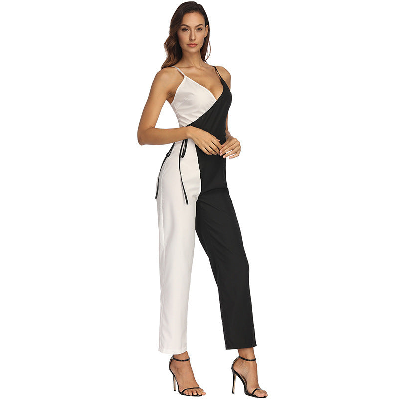Chic Color-Block Sexy Suspender Jumpsuit