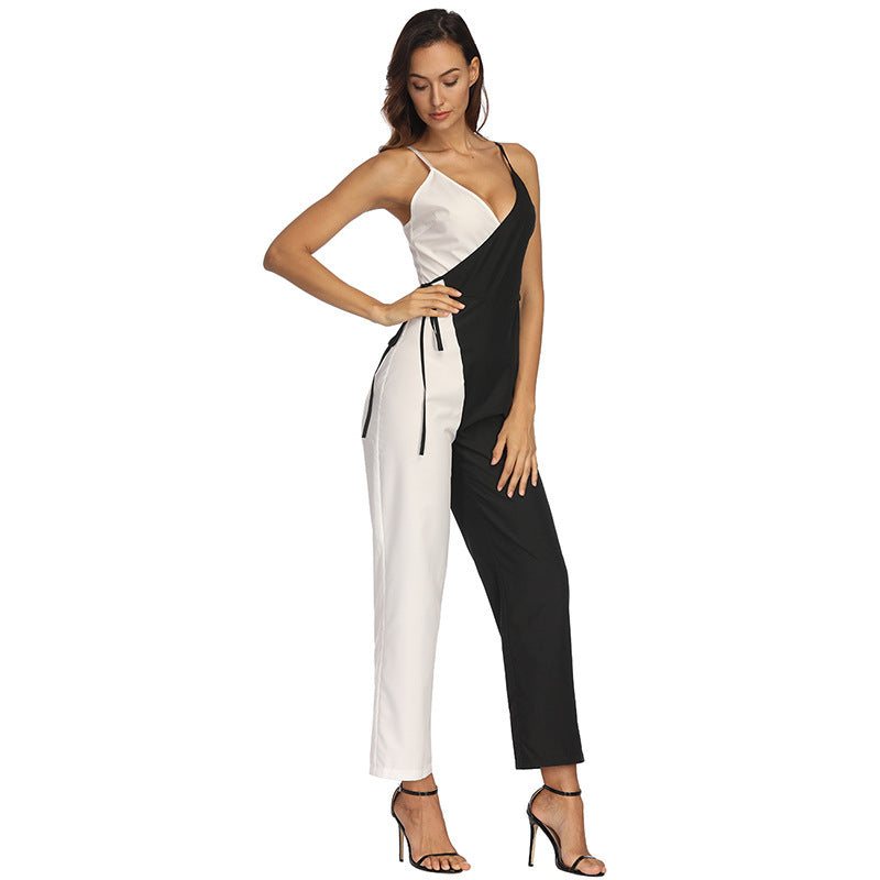 Chic Color-Block Sexy Suspender Jumpsuit