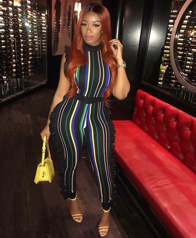 Sexy Sleeveless Vertical Stripe Jumpsuit