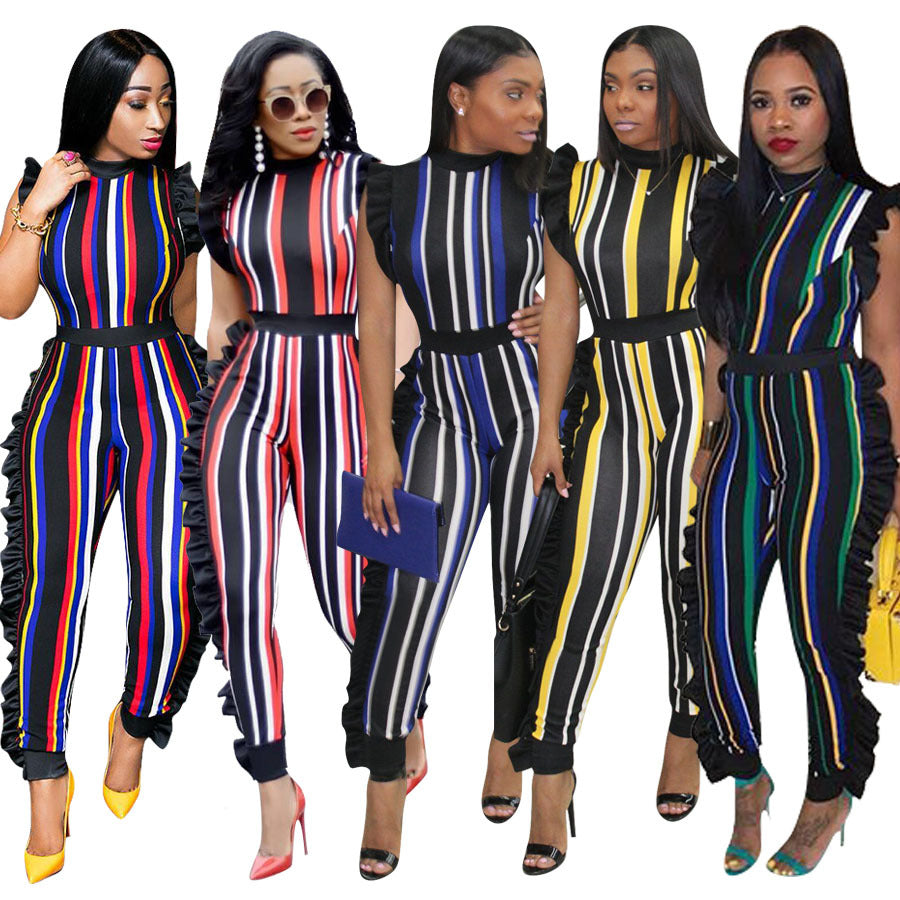 Sexy Sleeveless Vertical Stripe Jumpsuit