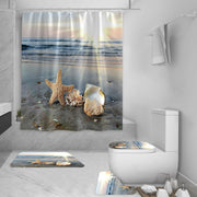 Shower Curtain Set 3d Sea View Beach Digital Printing Shower Curtain Waterproof Polyester