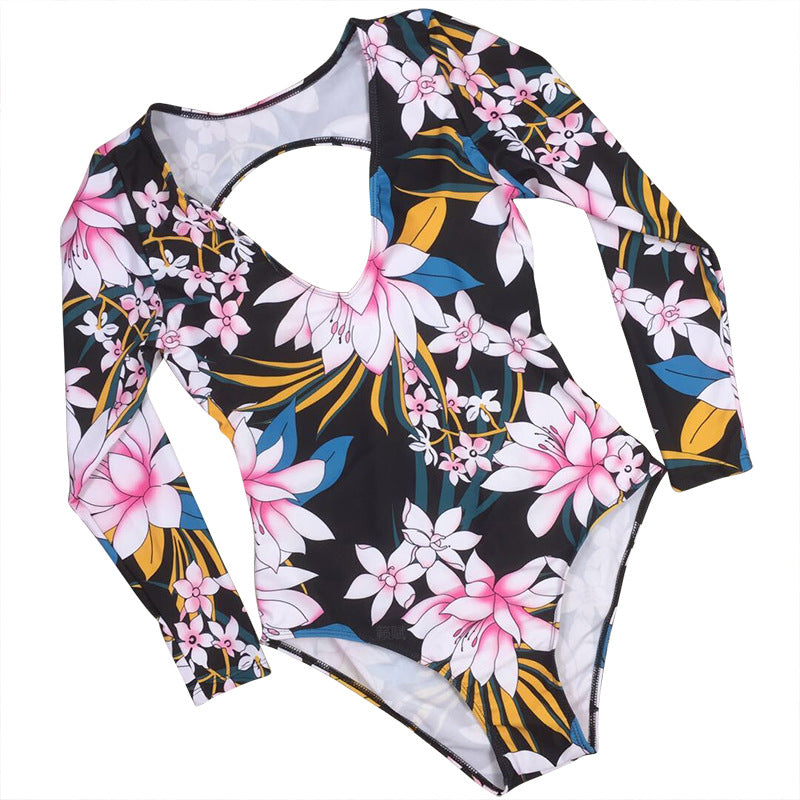 Women's Long Sleeve Floral Sun Protection One Piece Swimsuit