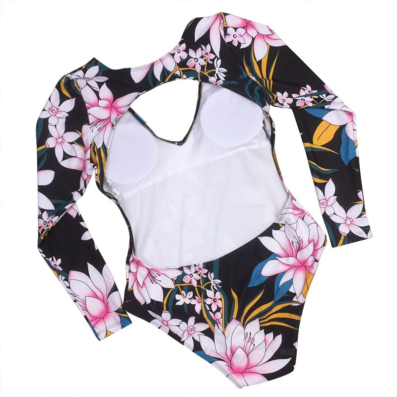 Women's Long Sleeve Floral Sun Protection One Piece Swimsuit