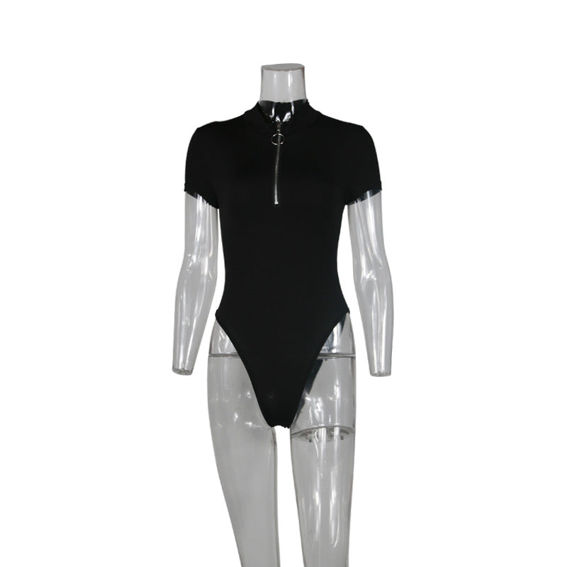 Sexy V-Neck Short-Sleeved Zipper Jumpsuit