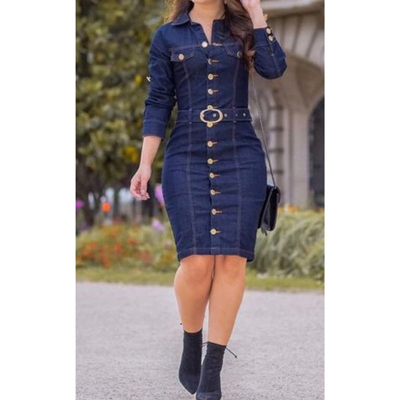 Sexy Slim Long-Sleeve Denim Dress for Women