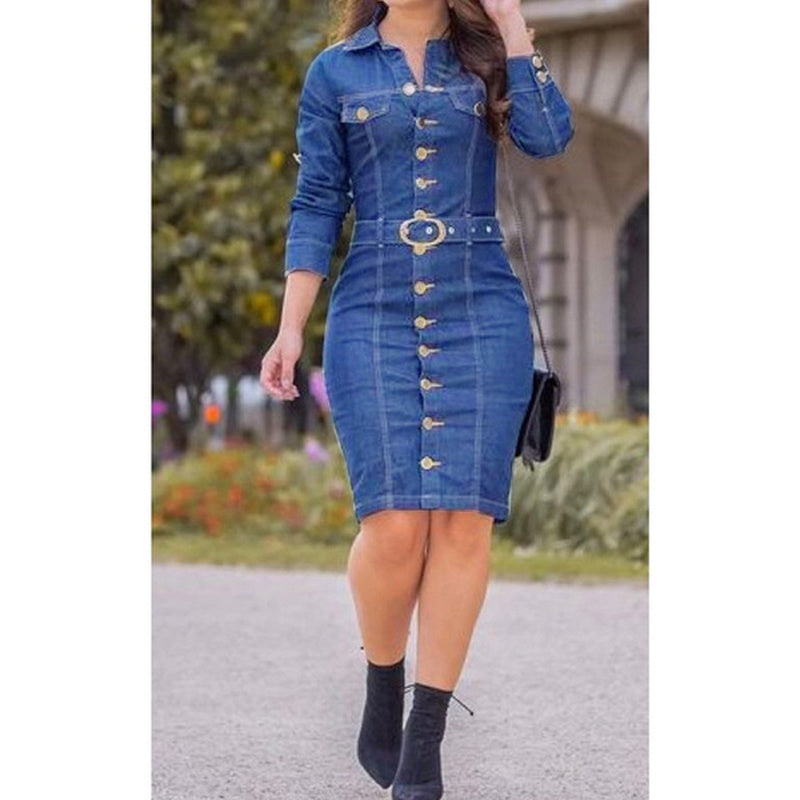Sexy Slim Long-Sleeve Denim Dress for Women