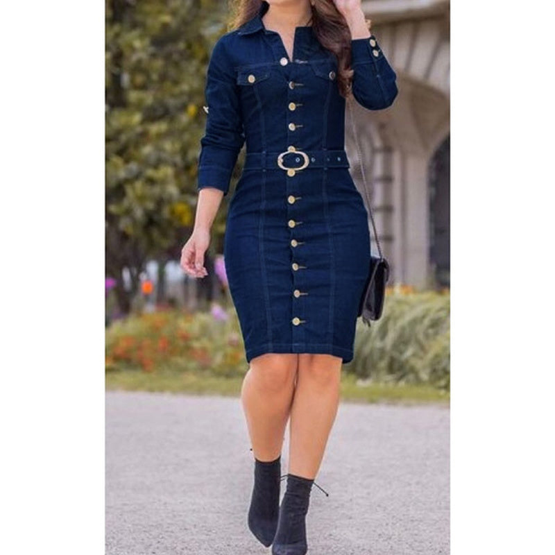 Sexy Slim Long-Sleeve Denim Dress for Women