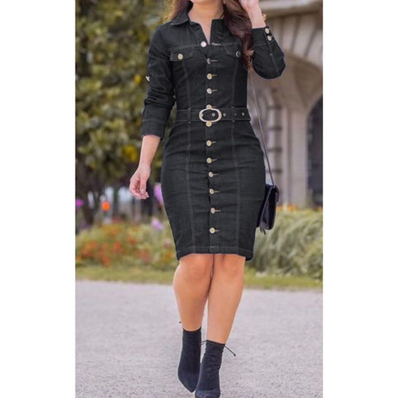 Sexy Slim Long-Sleeve Denim Dress for Women