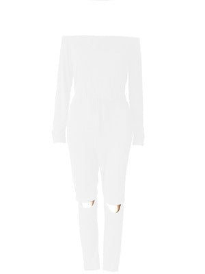 One-Shoulder Ripped Skinny Jumpsuit with Belt
