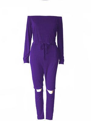 One-Shoulder Ripped Skinny Jumpsuit with Belt