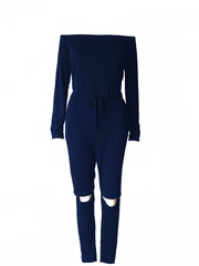 One-Shoulder Ripped Skinny Jumpsuit with Belt