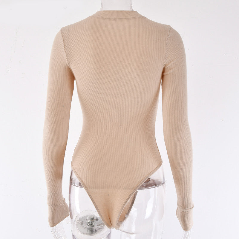 Women's Ribbed Long-Sleeve Slim Fit Jumpsuit