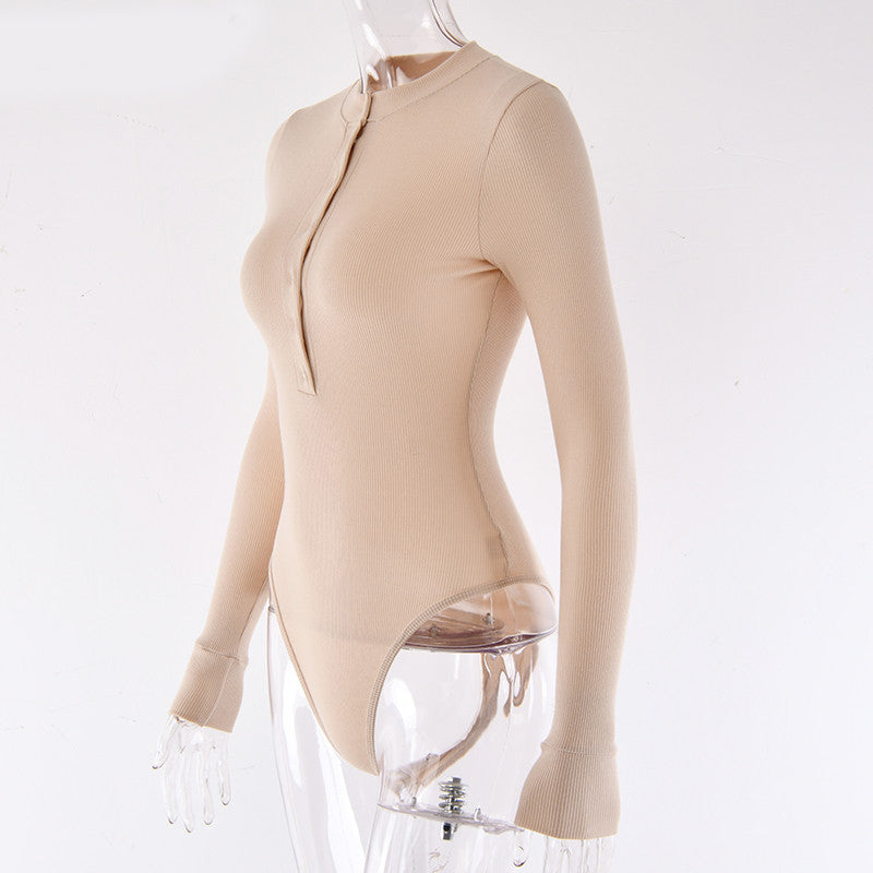 Women's Ribbed Long-Sleeve Slim Fit Jumpsuit