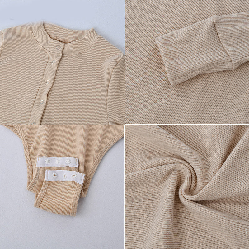 Women's Ribbed Long-Sleeve Slim Fit Jumpsuit