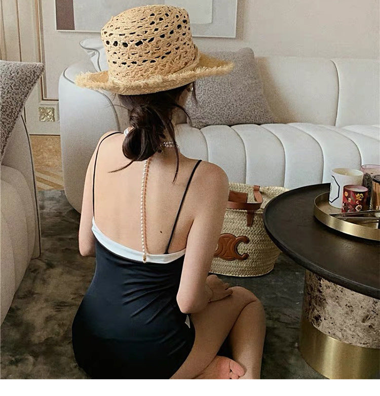 Retro Square Neck One-Piece Sling Swimsuit