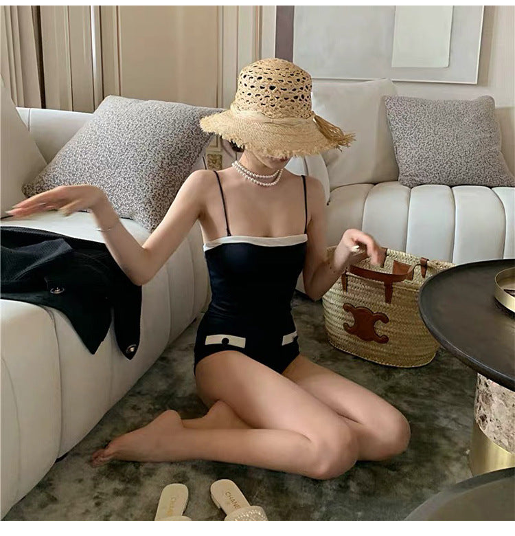 Retro Square Neck One-Piece Sling Swimsuit
