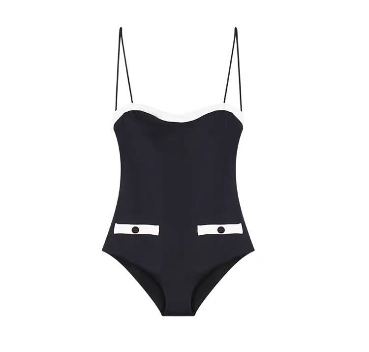 Retro Square Neck One-Piece Sling Swimsuit