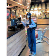Women's High-Waisted Blue Denim Wide-Leg Overalls