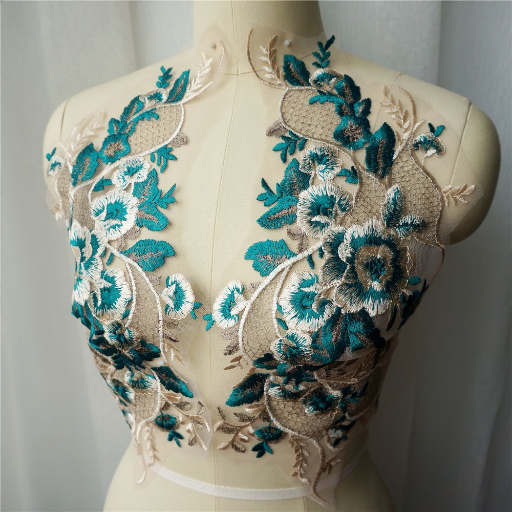 Colorful Gold Thread Embroidery Lace for Evening Gown