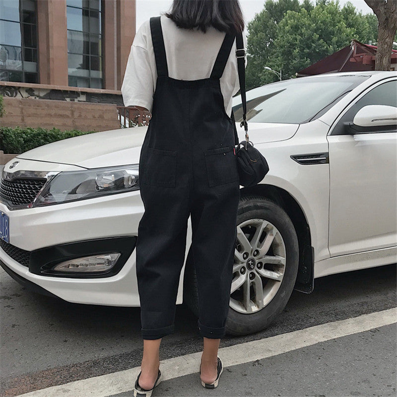 Korean Style Loose Denim Overalls Straight Leg Jumpsuit Trousers