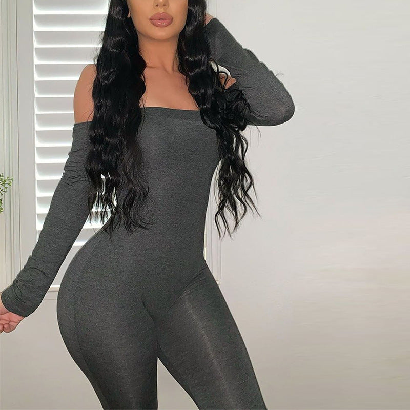 One-Shoulder Sleeved Sexy Tight Jumpsuit