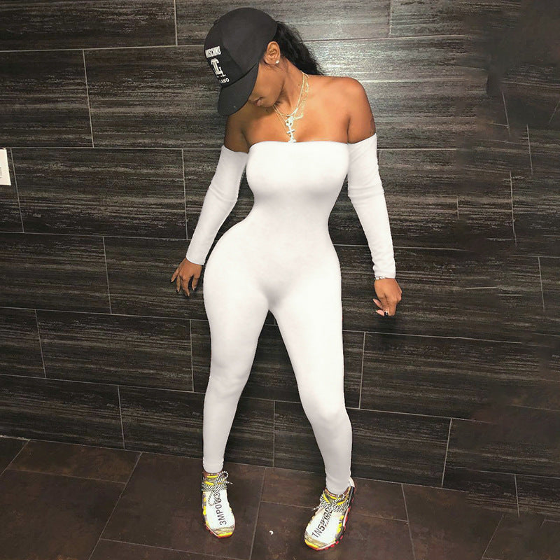 One-Shoulder Sleeved Sexy Tight Jumpsuit