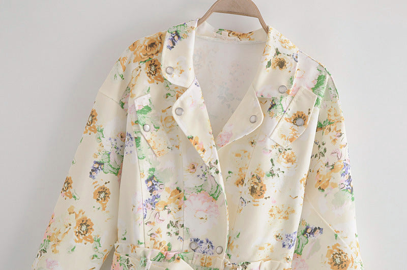 Floral Print High-Waist Denim Jumpsuit