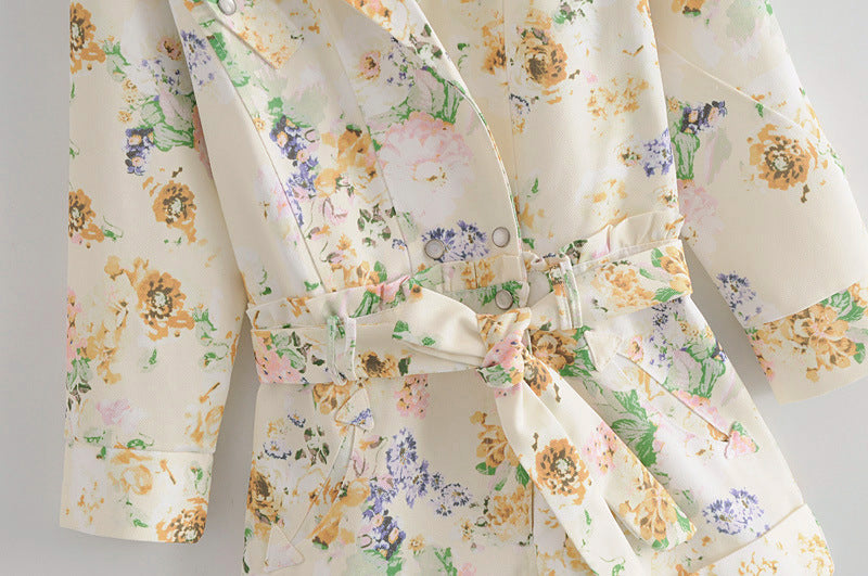 Floral Print High-Waist Denim Jumpsuit