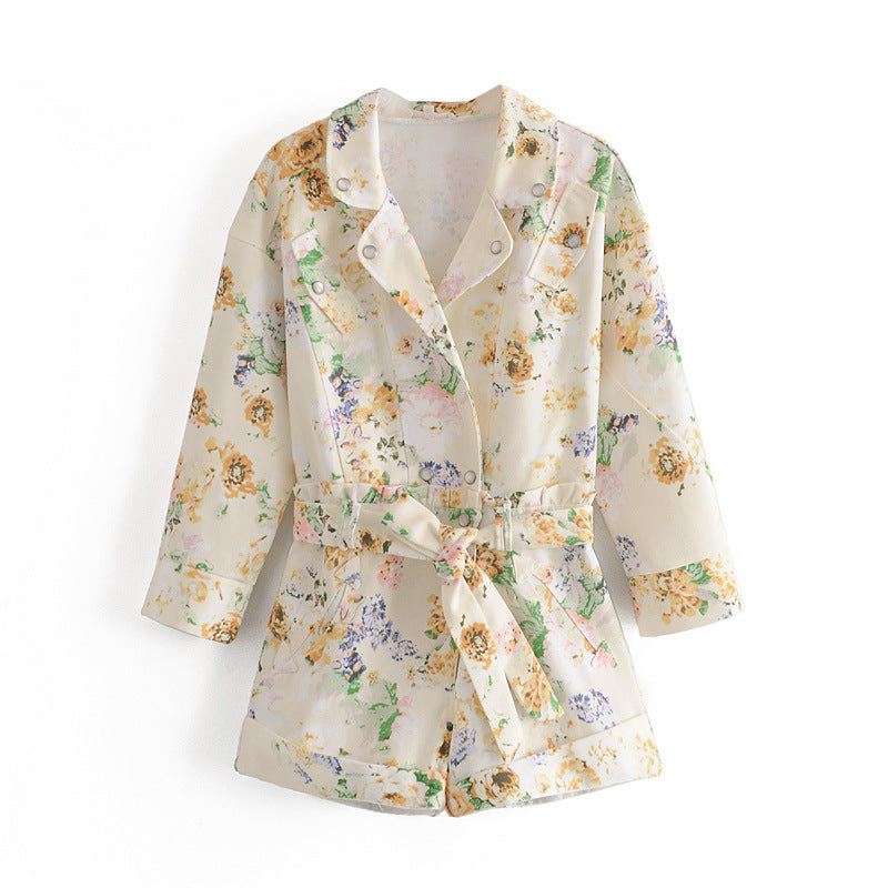 Floral Print High-Waist Denim Jumpsuit
