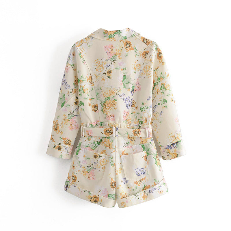 Floral Print High-Waist Denim Jumpsuit