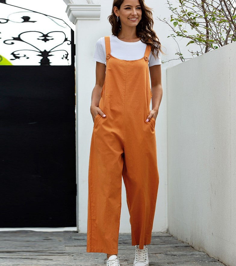 Retro Casual Wide-Leg Bib Overalls for Women