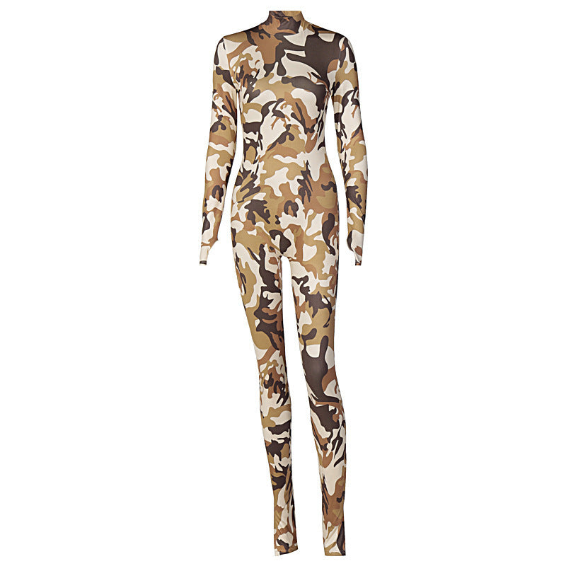 Camo Long Sleeve Sports Romper & Body Shaping Yoga Jumpsuit