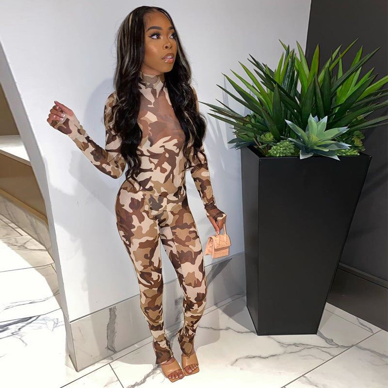 Camo Long Sleeve Sports Romper & Body Shaping Yoga Jumpsuit